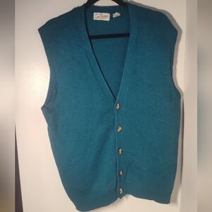 Vintage Sears And Roebuck Teal Button-Up Knit Vest Size Lg #657